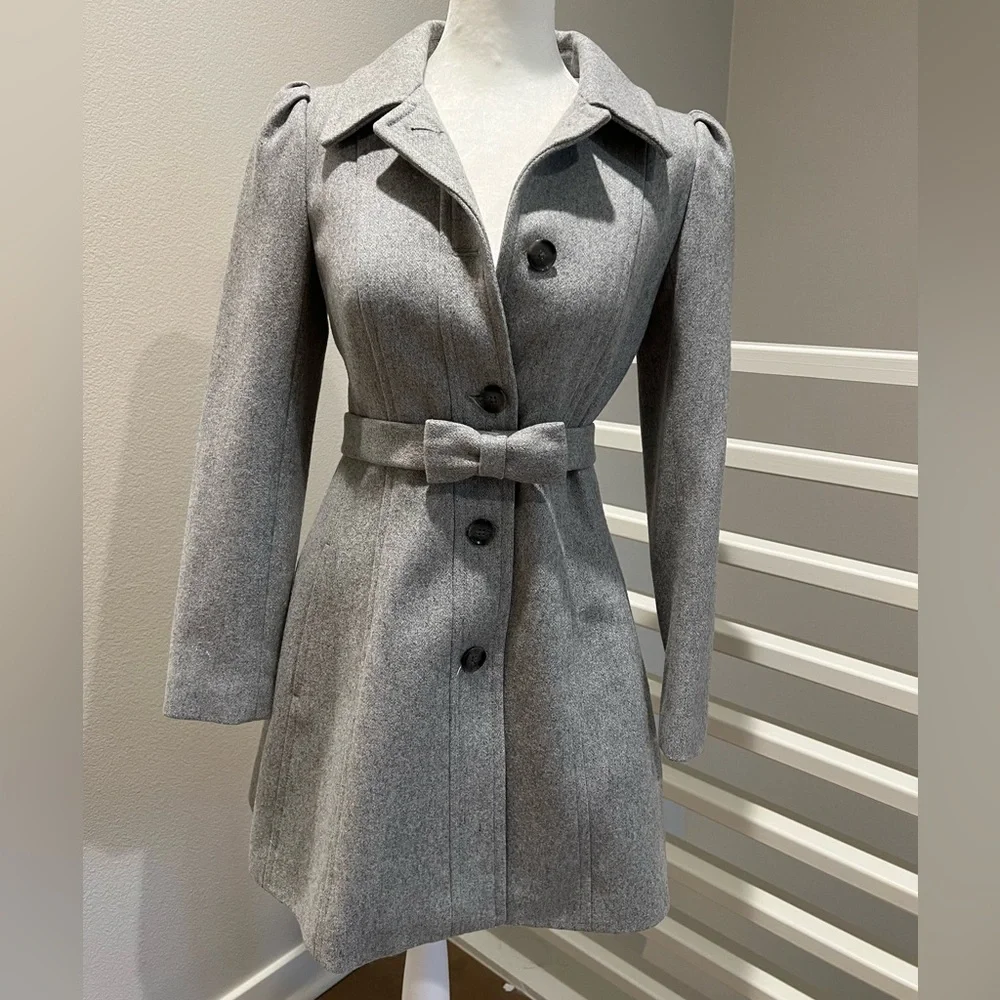 Banana Republic Grey Italian Wool with Bow Belt Coat, XXSP - Picture 4 of 6